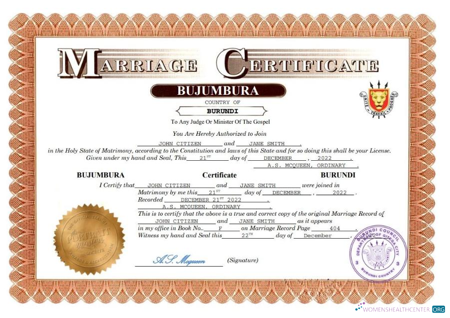 Download Burundi marriage certificate Word and PDF template Photoshop template